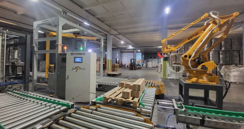 Robotic palletizing system for cartons bags and packaged products