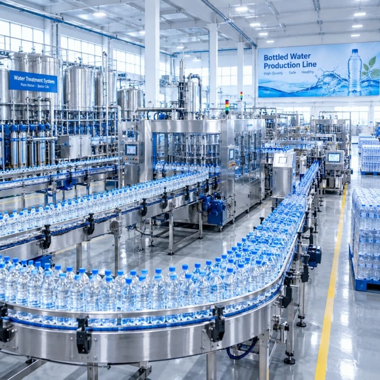 Fully Automated Mineral Water Production Line in Operation