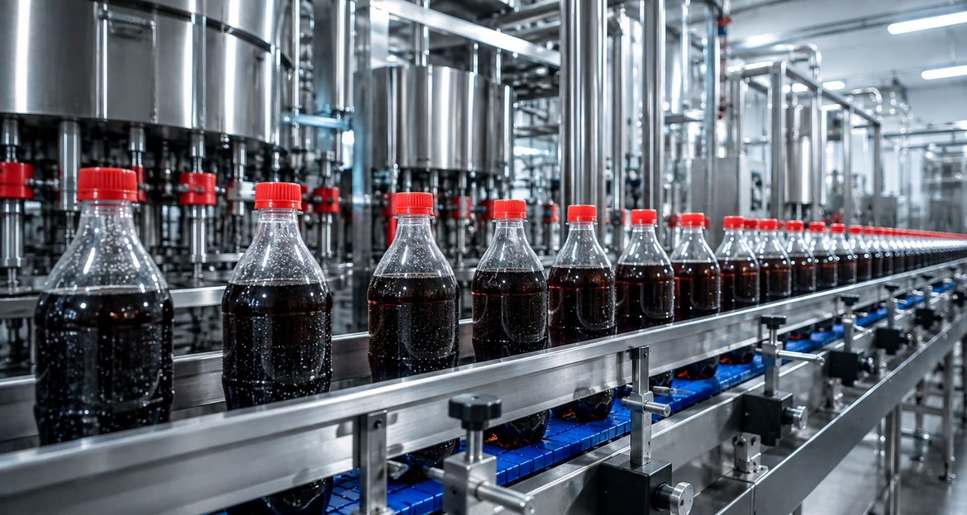 Complete beverage production line in factory